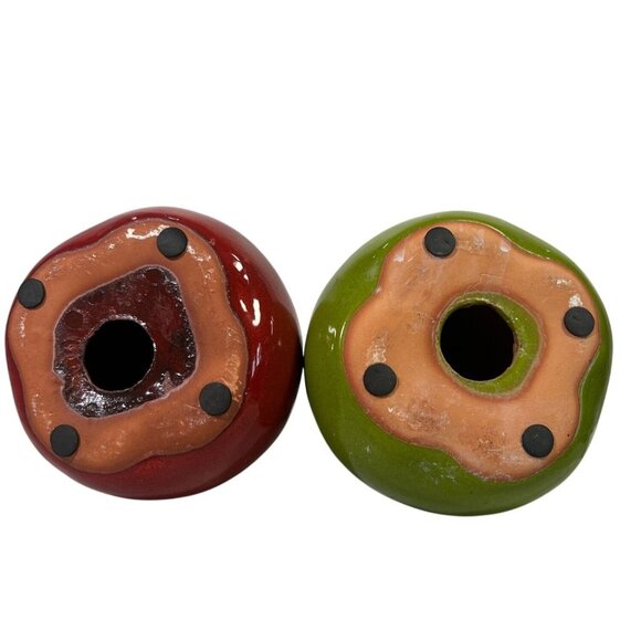 Set Of 2 Pear-Shaped Ceramic Figurines 7" Bright Green & Red Fruit Cottage Core - Picture 5 of 7